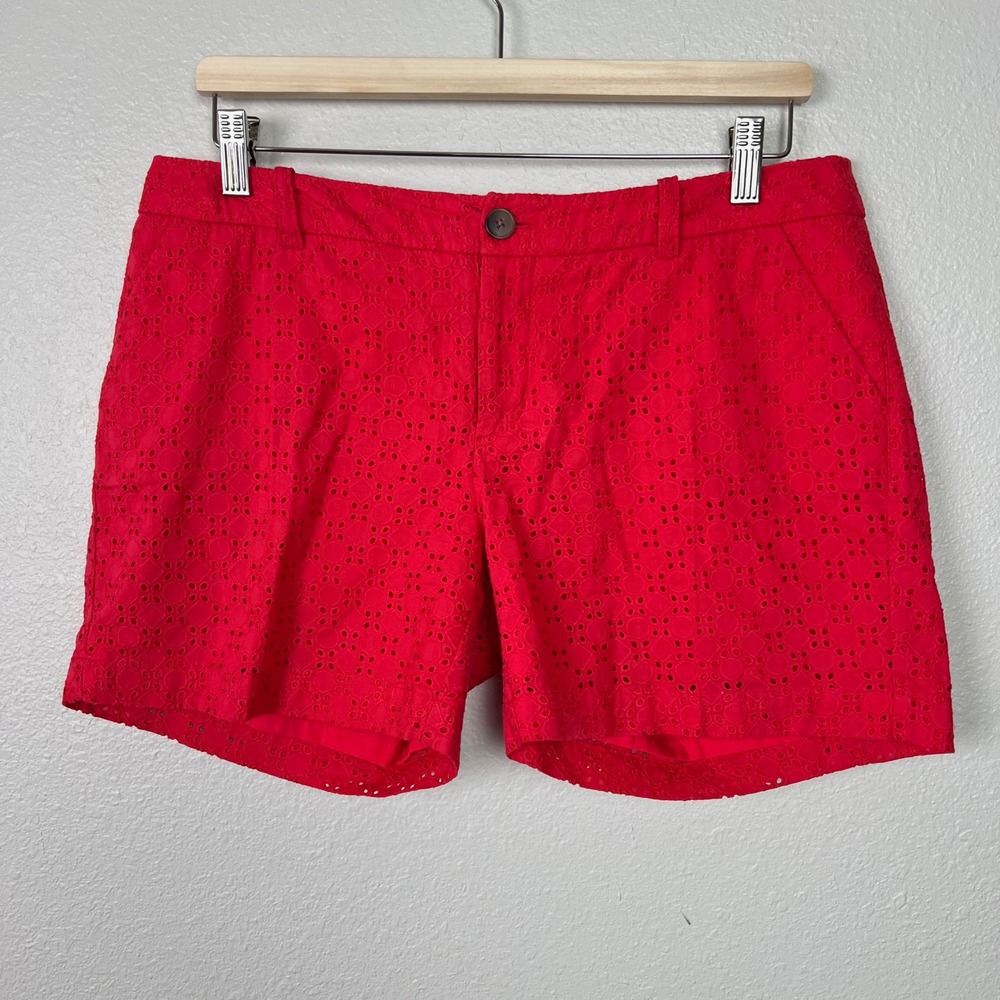 Merona Womens Red Eyelet Cotton Shorts Size 6 Mid Rise Summer Casual Chino